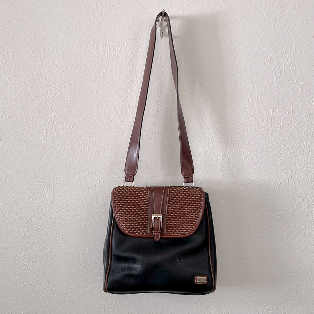 Leather Basket Weave Crossbody Shoulder Bag